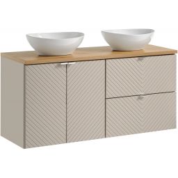 Zestaw Comad Viva Cashmere szafka 120 cm podumywalkowa wisząca kaszmir z blatem dąb i dwiema umywalkami SET-VIC B OAK 120CM D/S UN LOLA GW