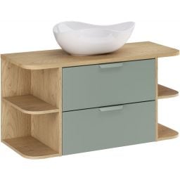 Zestaw Comad Aster Green szafka 60 cm podumywalkowa wisząca z blatem 100 cm, dwoma regałami 20 cm otwartymi i umywalką zielony/dąb SET-ASG B CREMONA 100CM LRSM UN CLOUD