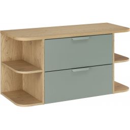 Zestaw Comad Aster Green szafka 60 cm podumywalkowa wisząca z blatem 100 cm i dwa regały 20 cm otwarte zielony/dąb SET-ASG B CREMONA 100CM LRSM