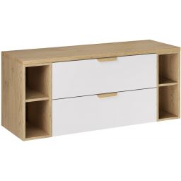 Zestaw Comad Aster White szafka 80 cm podumywalkowa wisząca z blatem 120 cm i dwa regały 20 cm otwarte biały/dąb SET-ASW B CREMONA 120CM LR