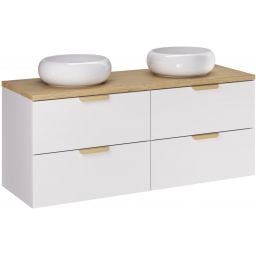 Zestaw Comad Aster White dwie szafki 60 cm podumywalkowe wiszące z blatem 120 cm i umywalkami biały/dąb SET-ASW B CREMONA 120CM UN WIKI