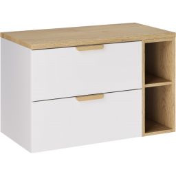 Zestaw Comad Aster White szafka 60 cm podumywalkowa wisząca z blatem 80 cm i regał 20 cm otwarty biały/dąb SET-ASW B CREMONA 80CM LR