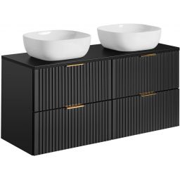 Zestaw Comad Adel Black szafka 120 cm z blatem i umywalkami Smile czarny/biały (ADELBLACK8260B2S, ADELBLACK89120B, UM6252SMILE40DP)