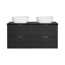 Zestaw Comad Adel Black szafka 120 cm z blatem i umywalkami Smile czarny/biały (ADELBLACK8260B2S, ADELBLACK89120B, UM6252SMILE40DP)
