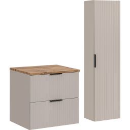 Zestaw Comad Adel Cashmere szafka 60 cm podumywalkowa wisząca i szafka wysoka 140 cm boczna kaszmir/dąb Wotan SET-ADC B WOTAN 60CM HC