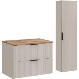 Zestaw Comad Adel Cashmere szafka 80 cm podumywalkowa wisząca i szafka wysoka 140 cm boczna kaszmir/dąb Wotan SET-ADC B 80CM WOTAN HC