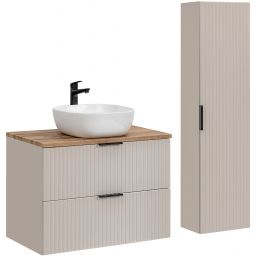 Comad Adel Cashmere zestaw mebli łazienkowych szafka 80 cm podumywalkowa wisząca z umywalką i szafka wysoka 140 cm boczna kaszmir SET-ADC B WOTAN 80CM SMILE 40 HIGH CABINET