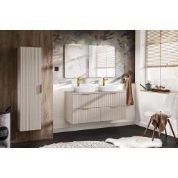 Zestaw Adel Cashmere szafki 60 cm i 60 cm wiszące z blatem meblowym 120 cm kaszmir i umywalki Smile biały połysk  SET-ADC B CASHMERE 120CM SMILE 40 HIGH CABINET