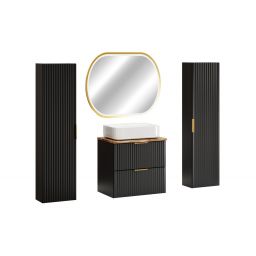 Zestaw Comad Adel Black szafka 60 cm z blatem i umywalką Magic 2 z dwiema szafkami bocznymi wysokimi i lustro czarny/dąb/biały SET-ADB B NAT WOTAN 60CM UN MAGIC HC