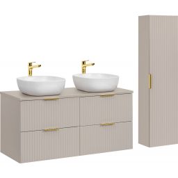 Zestaw Adel Cashmere szafki 60 cm i 60 cm wiszące z blatem meblowym 120 cm kaszmir i umywalki Smile biały połysk  SET-ADC B CASHMERE 120CM SMILE 40 HIGH CABINET