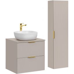 Zestaw Comad Adel Cashmere szafka z blatem 60 cm wisząca i boczna wysoka kaszmir z umywalką Smile biały połysk SET-ADC B CASHMERE 60CM SMILE 40 HIGH CABINET