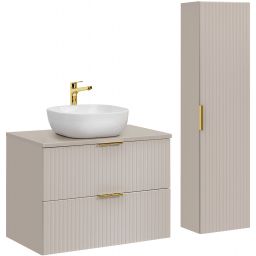 Zestaw Comad Adel Cashmere szafka z blatem 80 cm wisząca i boczna wysoka kaszmir z umywalką Smile biały połysk SET-ADC B CASHMERE 80CM SMILE 40 HIGH CABINET