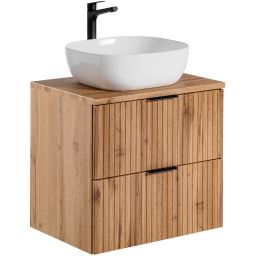 Zestaw Comad Adel Oak szafka z blatem 60 cm wisząca dąb z umywalką Smile 41x41 cm biały połysk SET -ADO B 60 CM SMILE 40