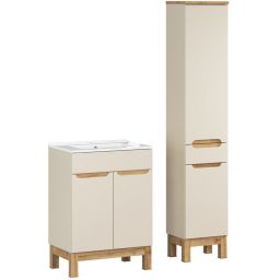 Comad Bali Cashmere zestaw meblowy 60 cm szafka stojąca z umywalką Lava i szafka wysoka boczna kaszmir/biały SET-BAC 60CM LAVA HC