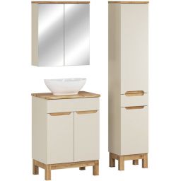 Comad Bali Cashmere zestaw meblowy 60 cm szafka stojąca z umywalką Lola, szafka wysoka boczna i lustrzana kaszmir/dąb/biały SET-BAC B NAT WOTAN 60CM UN LOLA HC MC