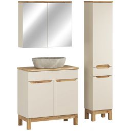 Comad Bali Cashmere zestaw meblowy 80 cm szafka stojąca z umywalką Anna, szafka wysoka boczna i lustrzana kaszmir/dąb/kamień SET-BAC B NAT WOTAN 80CM UN ANNA HC MC