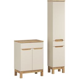 Comad Bali Cashmere zestaw meblowy 60 cm szafka stojąca z blatem i szafka wysoka boczna kaszmir/dąb SET-BAC B WOTAN 60CM HC