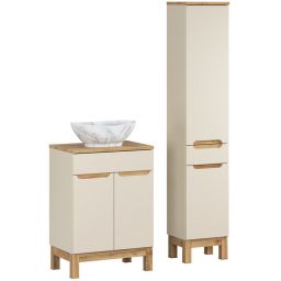 Comad Bali Cashmere zestaw meblowy 60 cm szafka stojąca z umywalką Pati i szafka wysoka boczna kaszmir/dąb/biały SET-BAC B WOTAN 60CM UN PATI HC