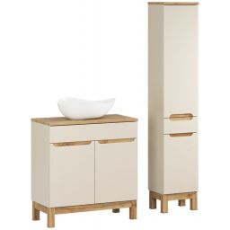 Comad Bali Cashmere zestaw meblowy 80 cm szafka stojąca z umywalką Cloud i szafka wysoka boczna kaszmir/dąb/biały SET-BAC B WOTAN 80CM UN CLOUD HC