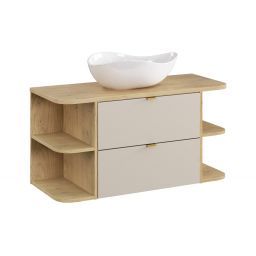 Zestaw Comad Dalia Cashmere szafka 60 cm podymywalkowa i szafki 20+20 cm boczne z blatem 100 cm i umywalka Cloud Free kaszmir/dąb/biały SET-DC B CREMONA 100CM UN CLOUD LRSM