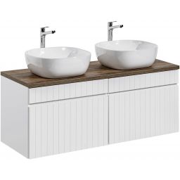 Zestaw Comad Iconic White szafki 80 cm i 80 cm wiszące białe z blatem meblowym 160 cm dąb i umywalki Smile 50x40 cm biały połysk SET ICW-B 160 CM 6254