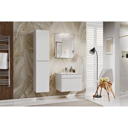 Zestaw Comad Iconic White szafka 60x45,6 cm podumywalkowa wisząca biała z umywalką, szafką boczną i lustrem SET ICW-SKY 60 CM A01