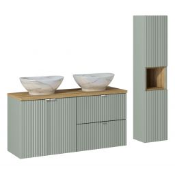 Comad Line Reed Green zestaw mebli łazienkowych szafka 120 cm podumywalkowa wisząca z umywalkami i szafka wysoka 140 cm zielona SET-LRG B OAK 120CM UN PATI HC