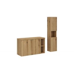Zestaw Comad Nova Oak szafki 80 cm i 20 cm z blatem meblowym 100 cm i szafka boczna wysoka dąb SET-NOA B OAK 100CM HC LR