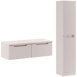 Zestaw Comad Nova Cashmere szafki 50 cm podumywalkowe wiszące z blatem szafką wysoka boczną kaszmir SET-NOC B CASHMERE 100CM 1S HCLB