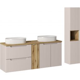 Comad Nova Cashmere szafka 140 cm podumywalkowa wisząca z umywalkami i szafka wysoka 140 cm boczna kaszmir SET-NOC B OAK 140CM D/S UN BEYOND 5 WH HC