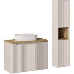 Zestaw Comad Nova Cashmere szafka 80x39x57 cm podumywalkowa wisząca kaszmir z blatem, umywalką, szafką boczną i regałem SET-NOC B OAK 80CM D UN BEYOND 5 WH HC