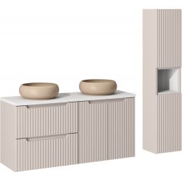 Comad Nova Cashmere zestaw mebli łazienkowych szafka 120 cm podumywalkowa wisząca z umywalkami i szafka wysoka 140 cm boczna kaszmir SET-NOC B WHITE 120CM D/S UN WIKI C HC