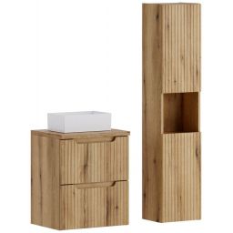 Zestaw Comad Nova Coast Evoke szafka 50 cm podumywalkowa wisząca z blatem umywalką Gaja i szafką boczną wiszącą dąb SET-NOCE B OAK 50CM S UN GAJA HC