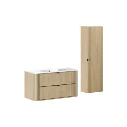 Zestaw Comad Ovalia Cremona umywalka z szafką 100 cm biały/dąb i szafka wysoka 140 cm boczna SET-OVC 100CM UM PURE HC