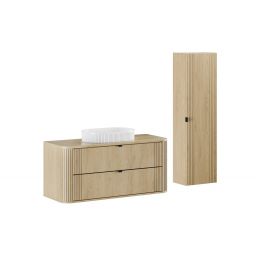 Zestaw Comad Ovalia Cremona szafka z blatem 120 cm wisząca dąb z umywalką Beyond 56x36 cm białą i szafka boczna wysoka SET-OVC B CREMONA 120CM UN BEYOND WH HC