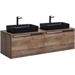 Zestaw Comad Santa Fe Oak szafka 80 cm podumywalkowa wisząca z blatem Dąb Vintage i umywalką czarny mat SET-SFO B 160CM UN. 6275