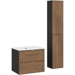 Zestaw Comad Talia Casella umywalka Sky biała z szafką podumywalkową 60 cm i dwie szafki półwysokie dąb-czarny SET-TC 60CM UM SKY 2SP