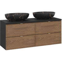 Zestaw Comad Talia Casella dwie umywalki nablatowe Mona z szafkami podumywalkowymi 60 cm dąb-czarny SET-TC B BLACK 120CM UN MONA