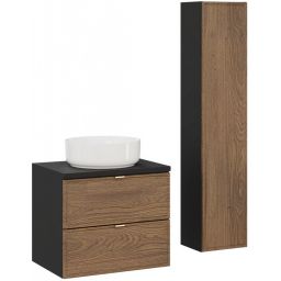 Zestaw Comad Talia Casella umywalka nablatowa Maja biała z szafką podumywalkową 60 cm i szafką boczną wysoką dąb-czarny SET-TC B BLACK 60CM UN MAJA HC