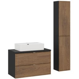 Zestaw Comad Talia Casella umywalka nablatowa Trust biała z szafką podumywalkową 80 cm i dwie szafki boczne półwysokie dąb-czarny SET-TC B BLACK 80CM UN TRUST WH 2SP