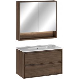 Zestaw Comad Viola Villa szafka 80 cm podumywalkowa wisząca z umywalką Lava i szafką z lustrem orzech villa SET-VOV 80CM LAVA MC