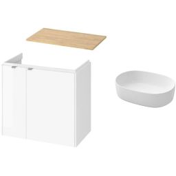 Cersanit City umywalka 47x32 cm biała z szafką 80 cm wiszącą i blatem biały-dąb hikora (K35112, S1058003, S590123)