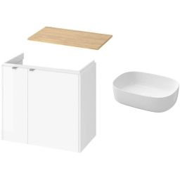 Cersanit City umywalka 47x32 cm biała z szafką 80 cm wiszącą i blatem biały-dąb hikora (K35109, S1058003, S590123)