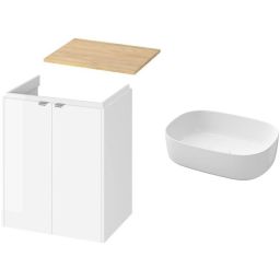 Cersanit City umywalka 47x32 cm biała z szafką 60 cm wiszącą i blatem biały-dąb hikora (K35109, S1058002, S590122)