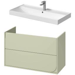 Cersanit Larga umywalka 100x46 cm biała z szafką Crea II 100 cm wiszącą szałwiową (K120011, S1058032)