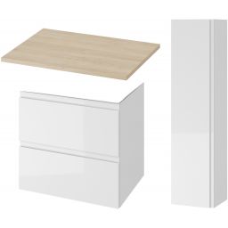 Zestaw Cersanit Moduo szafka 60 cm podumywalkowa z blatem i szafka boczna wisząca 160 cm biały/dąb (S590010DSM, S590022, S590020DSM)