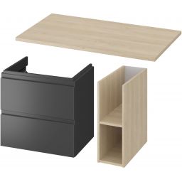 Zestaw Cersanit szafka podumywalkowa z blatem 80 cm antracyt/dąb (590068DSM, S590023, K116020)