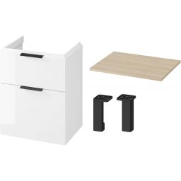 Cersanit City zestaw 60 cm szafka podumywalkowa z blatem Moduo biały połysk/dąb (S590022, S584017DSM, S584033, S5990163)