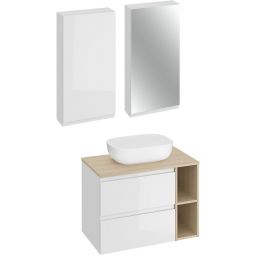 Cersanit Moduo SET B690 umywalka 50x36 cm nablatowa z szafką 80 cm podumywalkową biała/dąb i dwiema szafkami wiszącymi S801-446