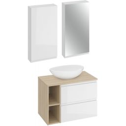 Cersanit Moduo SET B689 umywalka 56,5x36,5 cm nablatowa z szafką 80 cm biała/dąb i dwiema szafkami wiszącymi S801-447